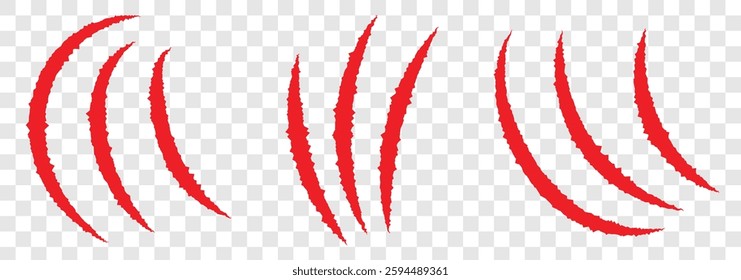 Claw scratches isolated. Animal claw scratches. Red scratch trace isolated on white background. Vector illustration