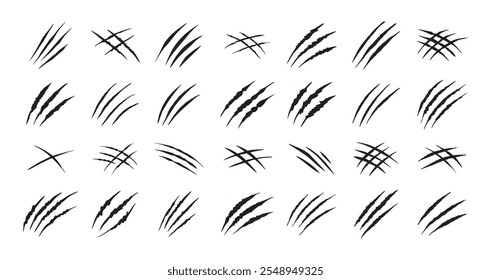 Claw scratches isolated. Black Bear tiger claws trails, animal scratched white paper. Flat scratch marks, racy wild beast tracks clipart. Vector illustration