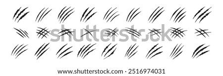 Claw scratches isolated. Black Bear tiger claws trails, animal scratched white paper. Flat scratch marks, racy wild beast tracks clipart. Vector illustration