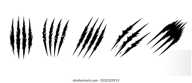 claw scratches mark or torn marks icon set. wild animal danger concept. tiger, lion, bear, wolf etc predator animal danger concept. danger sign. beast attack concept. wilderness. 