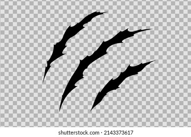 Claw scratches of wild animal. Cat scratches marks isolated in transparent background. Monochrome vector illustration