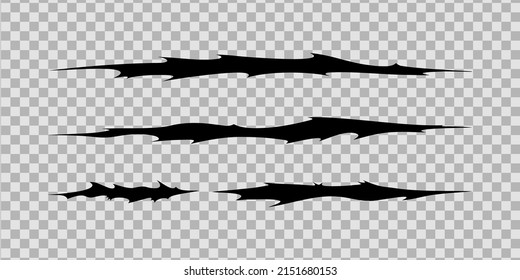 Claw scratches of wild animal. Cat scratches marks isolated in transparent background. Monochrome vector illustration