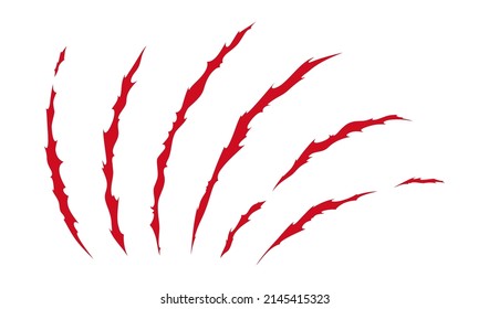 Claw scratches of wild animal. Red cat scratches marks isolated in white background. Monochrome vector illustration