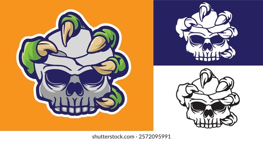 claw with skull good for tattoo design, t shirt design, element design, logo, sticker, badge, etc	