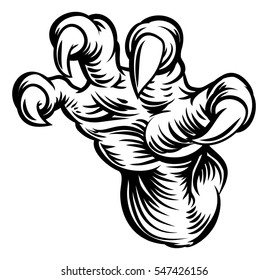 A claw, talon or monster hand design in a vintage woodcut style