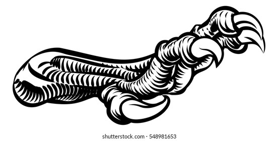 A claw, talon or monster hand design in a vintage woodcut style from the side