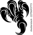 A claw with talons. Could be a monster like a dragon or dinosaur or perhaps bird like an eagle or hawk.
