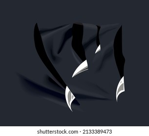 Claw tearing the curtain. Illustration dangerous claw pattern and tearing.