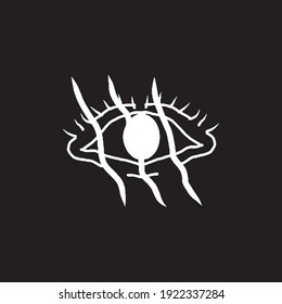 Clawed eye symbol sign on black background - Sketch vector.