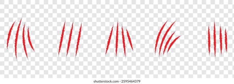  Claws animal scratches on white background. Set of red claws animal scratch vector icons. Vector illustration.