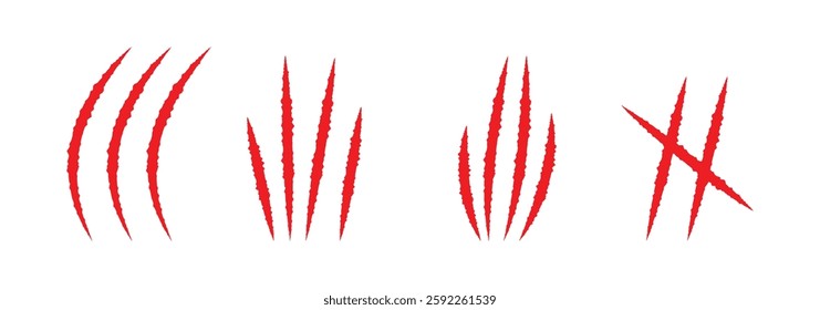 Claws mark vector silhouette set. Claws beast ripped marks. Animal Claw scratches icon. hand drawn claw marks isolated on white background. claw tracks, nails scratches. vector illustration eps 888.