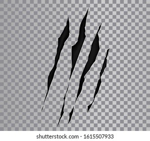 Claws marks of a monster or wild beast. Сlaw scratches, attack tracks. Vector  scratches monster on transparent background