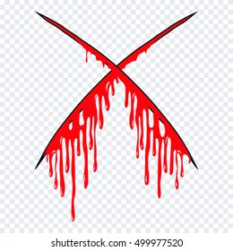 Claws scratch blood drops on white background