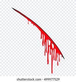 Claws scratch blood drops on white background