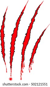 Claws scratch blood drops on white background