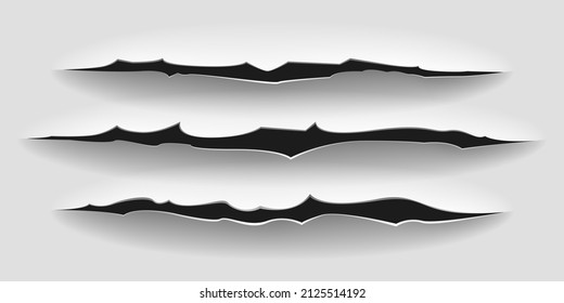 Claws scratch, ripped torn texture surface. Claw laceration neumorphic slash crack illustration.