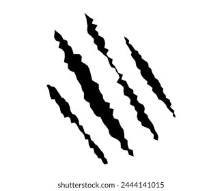 Claws scratches, animal monster mark design element, tattoo and decor for halloween. Black vector silhouette.