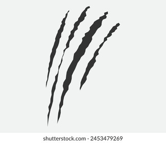 Arañazos de garras, elemento de diseño de la marca de monstruo animal, tatuaje y decoración para halloween. Silueta de Vector negro.