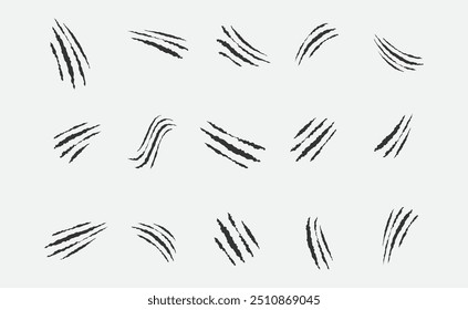 Claws scratches, animal monster mark design element, tattoo and decor for halloween. Black vector silhouette.