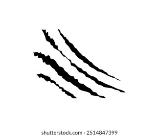 Arañazos de garras, elemento de diseño de marca de monstruo animal, tatuaje y decoración para halloween. Silueta de Vector negro.