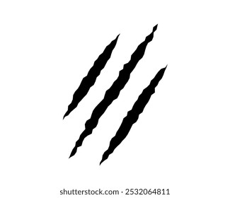 Claws scratches, animal monster mark design element, tattoo and decor for halloween. Black vector silhouette.
