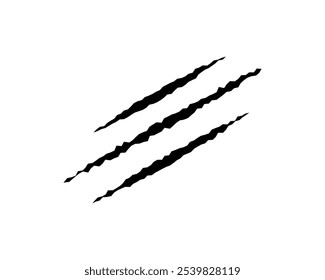 Claws scratches, animal monster mark design element, tattoo and decor for halloween. Black vector silhouette.