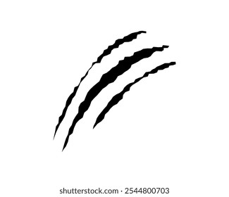 Claws scratches, animal monster mark design element, tattoo and decor for halloween. Black vector silhouette.