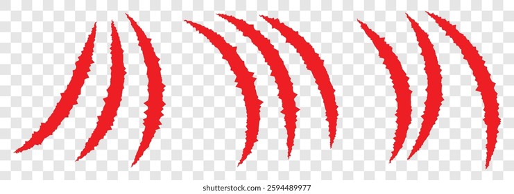 Claws scratches icon. Red scrape of animals. Scratches collection. Silhouette style vector icons. Flat scratch marks, racy wild beast tracks clipart. vector illustration.