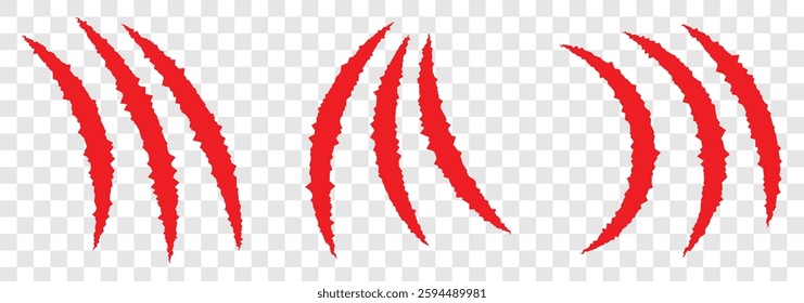 Claws scratches icon. Red scrape of animals. Scratches collection. Silhouette style vector icons. Flat scratch marks, racy wild beast tracks clipart. vector illustration.