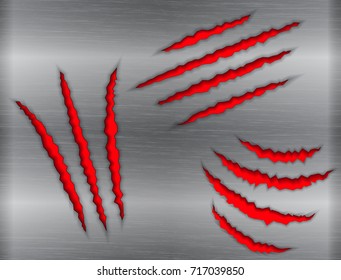 Claws scratches marks on silver metal background