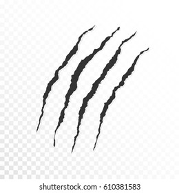 Claws scratches on transparent background. Vector illustration