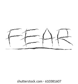 Claws scratches on transparent background.. Word "Fear" made with claws scratches. Vector illustration