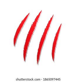 Claws scratches. Red predator claw symbol. Blood sign. Vector illustration isolated on white.