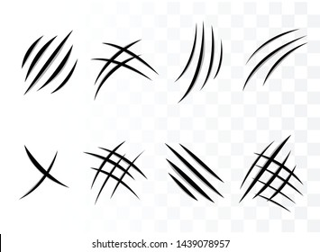 Claws scratches set isolated on transparent background. Vector animal claws scratches