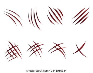 Claws scratches set isolated on white background. Vector animal claws scratches