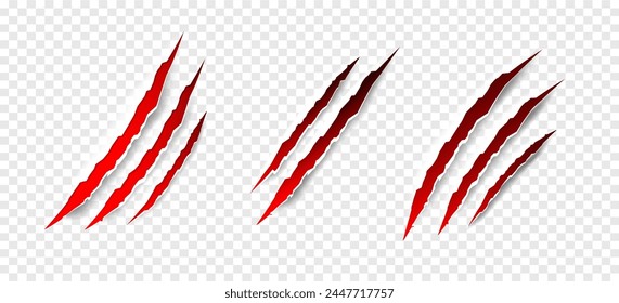 Arañazos de garras - Vector aislado. Garras arañazos animal garra Pistas gato u oso tigre o león ataque clavos arañazos. Horror, monstruo de Halloween. Vector