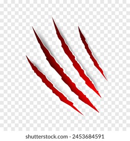 Claws scratches - vector isolated. Claws scratches animal claw tracks cat or tiger bear or lion attack nails scratches. Horror, halloween monster. Vector