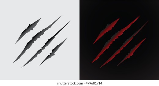 Claws scratching animal isolated vector illustration. Grey and red version.