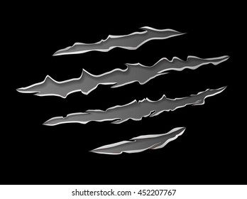 Claws scratching animal trails metal gray under skin vector lllustration with black dark background svg