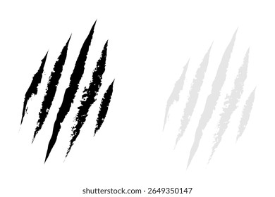 Kratzende Kratzer-Ikonen. Isolierte Design-Vektorgrafik auf schwarz, grauem und weißem Hintergrund.