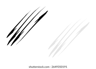Kratzende Kratzer-Ikonen. Isolierte Design-Vektorgrafik auf schwarz, grauem und weißem Hintergrund.
