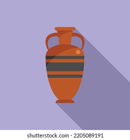 Clay amphora icon flat vector. Greek pot. Old pottery