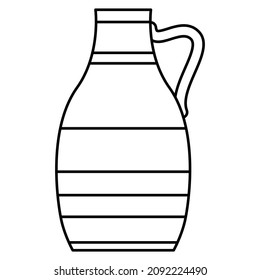 Clay amphora with one handle on the side, ceramic vase, urn. Vector icon, outline, isolated. Editable stroke