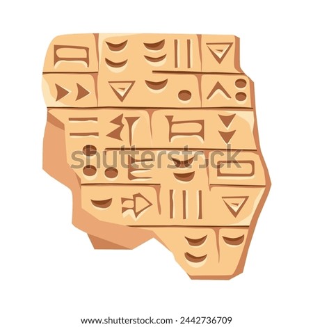 Clay ancient tablet with cuneiform writing isolated on white background. Sumerian or Assyrian civilization language.