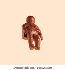 Clay Astronaut on Isolated Background. Brown Shiny Low Poly Vector 3D Rendering
