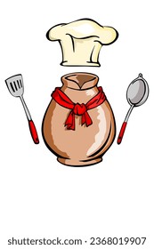 clay barrel with chef hat with cookery vector image