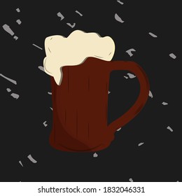 clay beer mug with foam on a black speckled background