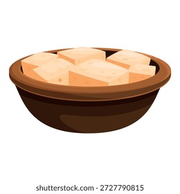 Tazón de arcilla que contiene varios cubos de tofu fresco, un ingrediente saludable y rico en proteínas para dietas veganas y vegetarianas