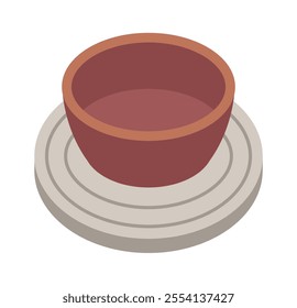 Clay bowl on pottery wheel vector illustration