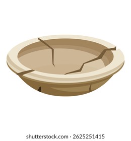 Tigela de argila mostrando sinais de idade e danos, com rachaduras e uma aparência intemperizada, isolada em um fundo branco